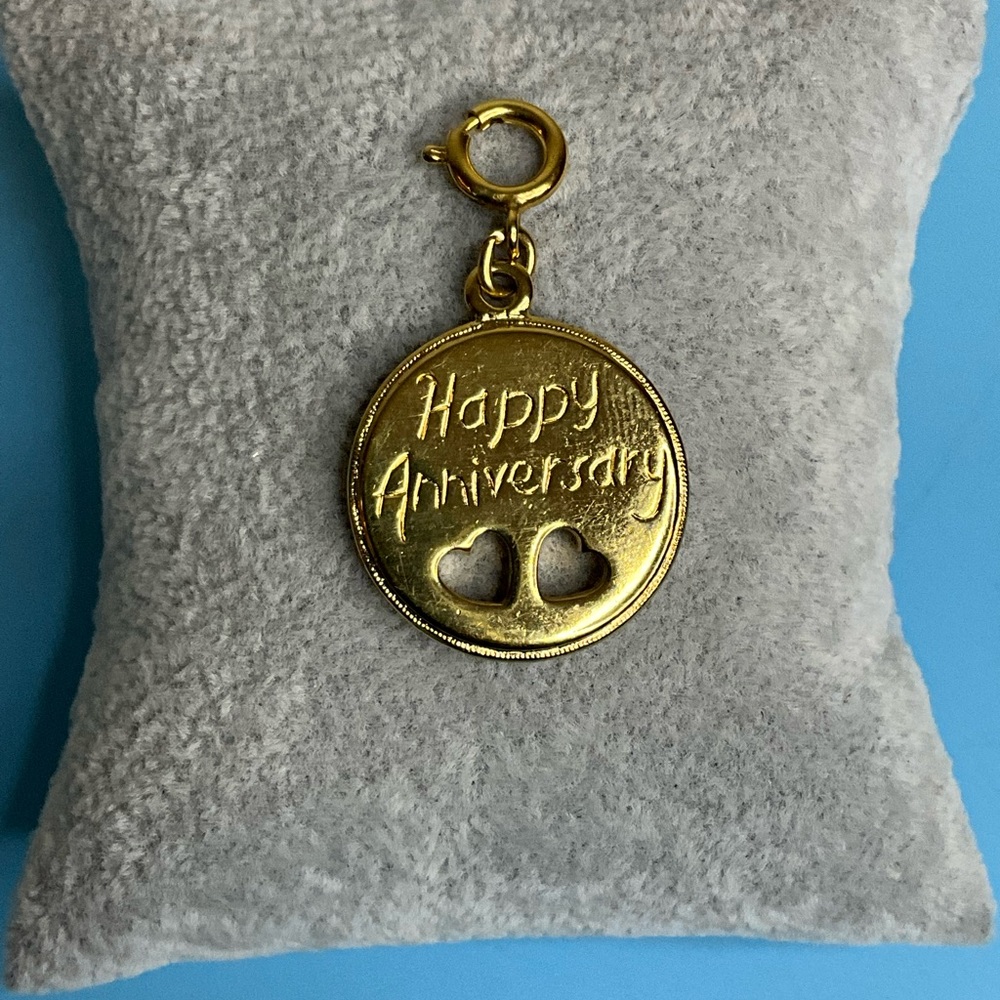 Vintage Monet Happy Anniversary Gold Tone Charm Pendant